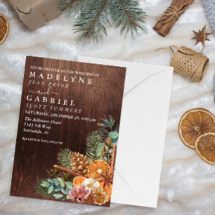 Invitación Navidades de invierno Pine Bouquet Wood Boda
