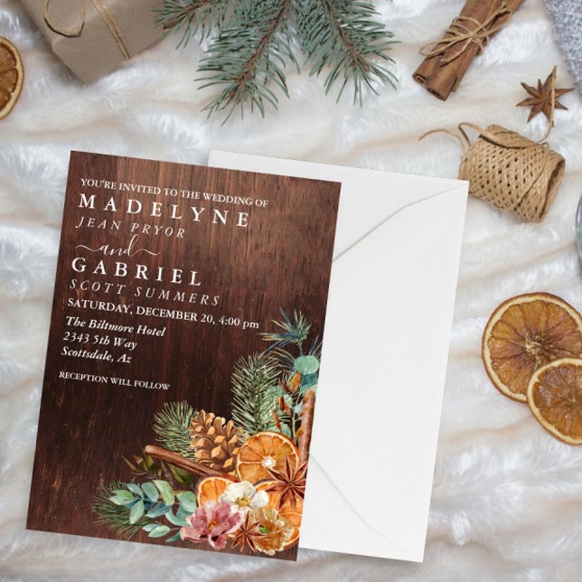 Invitación Navidades de invierno Pine Bouquet Wood Boda (Subido por el creador)