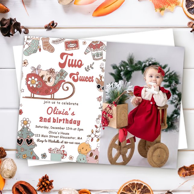 Invitación Navidades de invierno retro dos dulces cumpleaños (Subido por el creador)