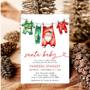 Invitación Navidades de invierno rojos modernos Santa Baby Sh