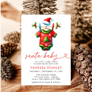 Invitación Navidades de invierno rojos modernos Santa Baby Sh