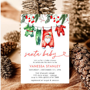 Invitación Navidades de invierno rojos modernos Santa Baby Sh