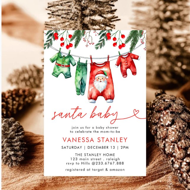 Invitación Navidades de invierno rojos modernos Santa Baby Sh (Subido por el creador)
