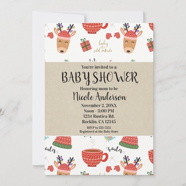 Invitación Navidades de invierno Rustic Kraft Holiday Baby Sh (Anverso)