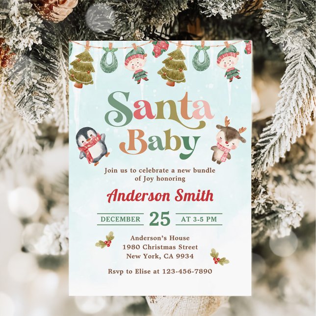 Invitación Navidades de invierno Santa Bebé Baby Shower (Subido por el creador)