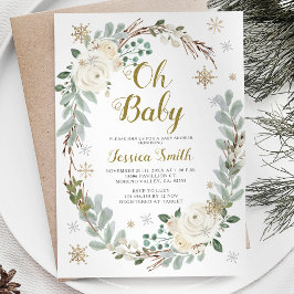 Invitación Navidades de invierno y oro para bebés Baby Shower