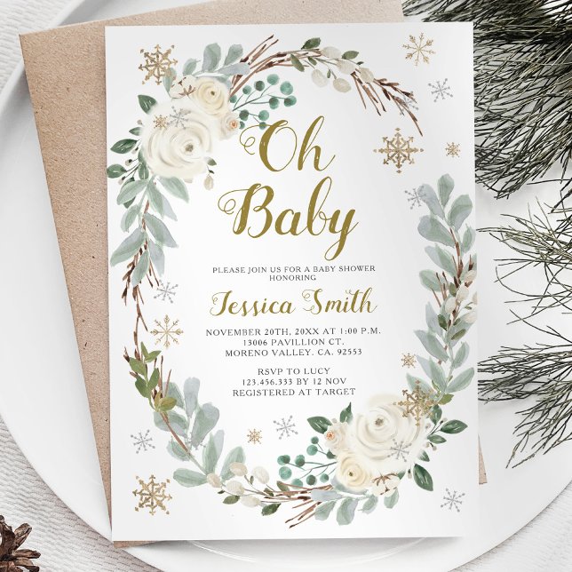 Invitación Navidades de invierno y oro para bebés Baby Shower (Subido por el creador)