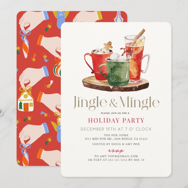 Invitación Navidades de jingle y mingle beben fiesta navideña (Anverso / Reverso)
