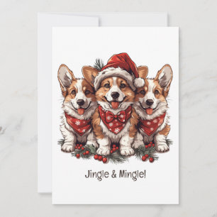 Invitación Navidades De Jingle Y Mingle Corgi Cachorros Gales