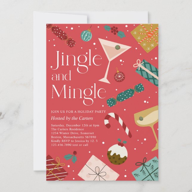 Invitación Navidades De Jingle Y Mingle Fiesta De Cócteles De (Anverso)