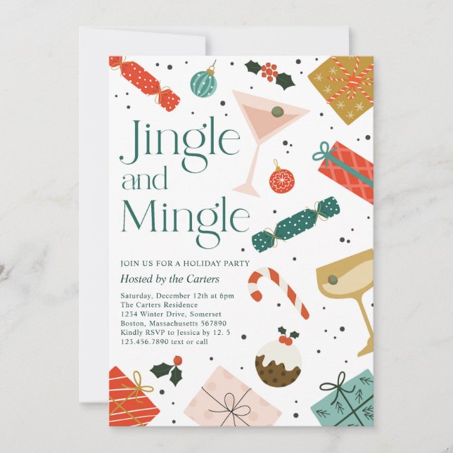 Invitación Navidades De Jingle Y Mingle Fiesta De Cócteles De (Anverso)
