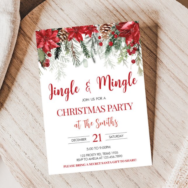 Invitación Navidades de Jingle y Mingle Holiday Berries Fiest (Holiday Jingle and Mingle Berries Christmas Party Invitation)