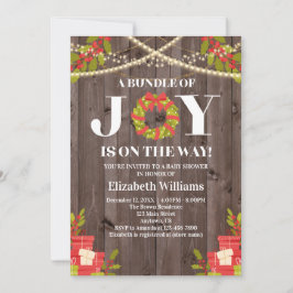 Invitación Navidades De Joy Wreath Wood Baby Shower