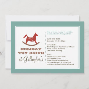 Invitación Navidades de juguete de caballo de roca conducen c