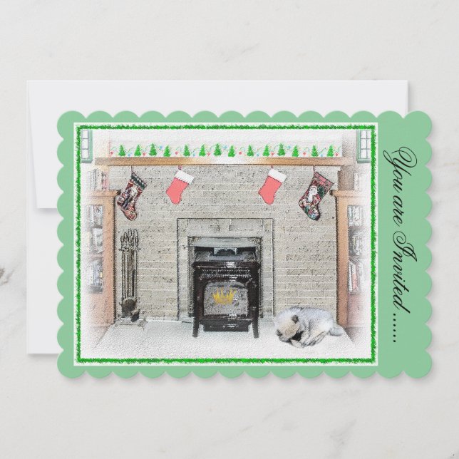 Invitación Navidades de Keeshond picotean perro con pintura d (Anverso)