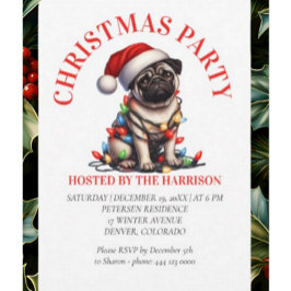 Invitación Navidades de la acuarela retro de la canina pug