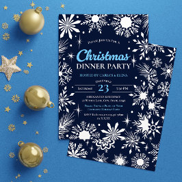 Invitación Navidades de la cena de la Marina Blue Snowflakes