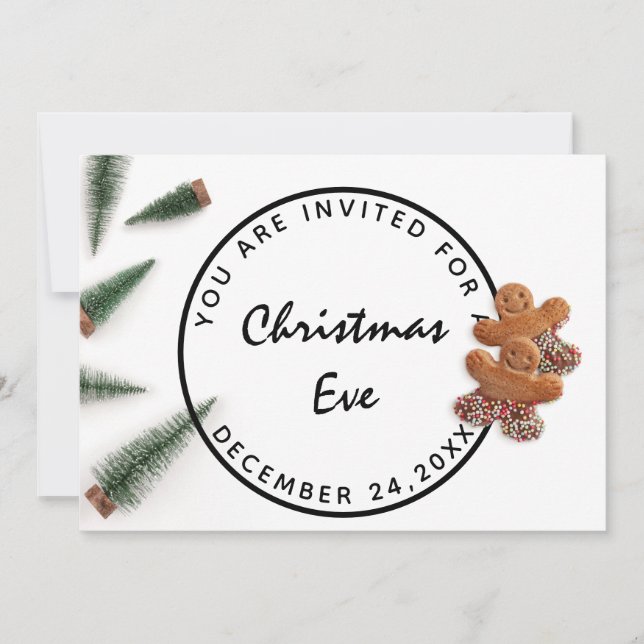 Invitación Navidades de la cena de vacaciones jengibre verde  (Anverso)