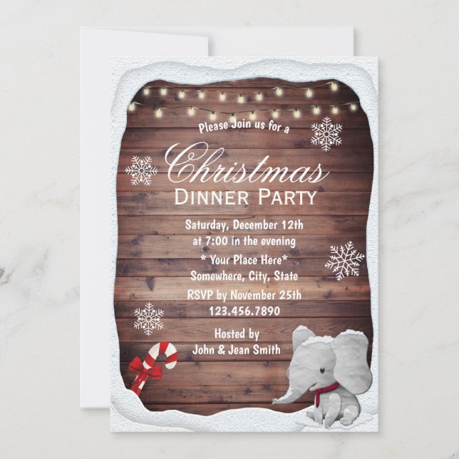 Invitación Navidades de la cena del Elephant Winter Snowflake (Anverso)