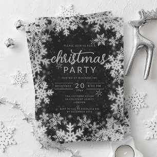 Invitación Navidades de la compañía de copos de nieve negros 