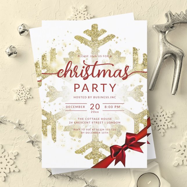 Invitación Navidades de la Compañía de Nieve Purpurina de Inv (Gold Winter Glitter Snow Company Christmas Invitation)