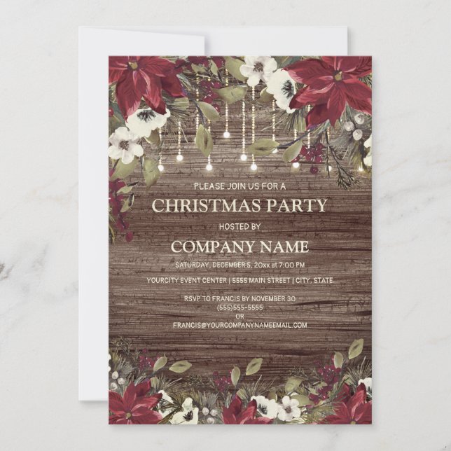 Invitación Navidades de la compañía Fiesta Rustic Wood Red Po (Anverso)