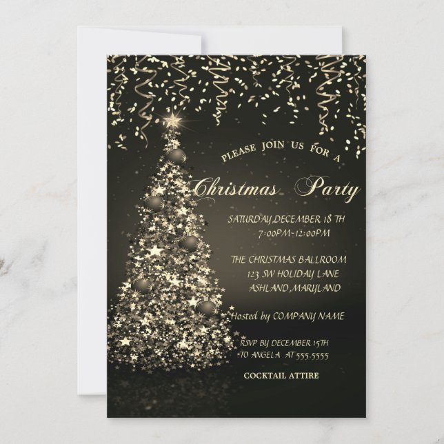Invitación Navidades de la compañía Pine Tree Gold Confetti F (Anverso)