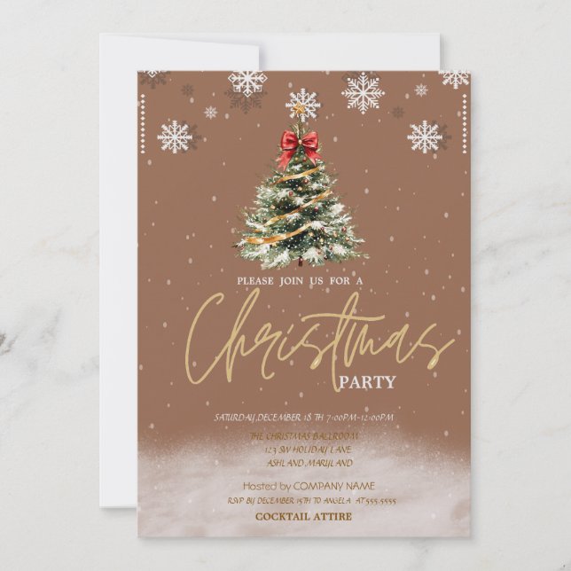 Invitación Navidades de la compañía Pine Tree Snowflakes Brow (Anverso)