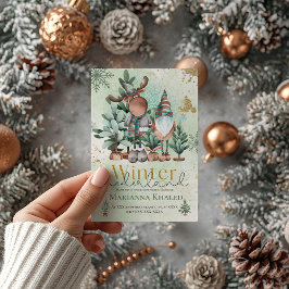 Invitación Navidades de la Cuta de Oro Verde Gnome Deer Cumpl