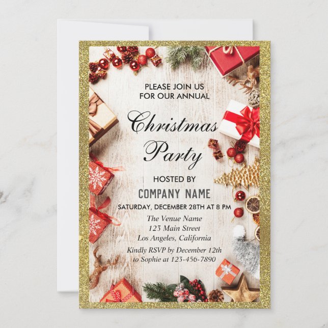 Invitación Navidades de la empresa festiva Fiesta Purpurina d (Anverso)