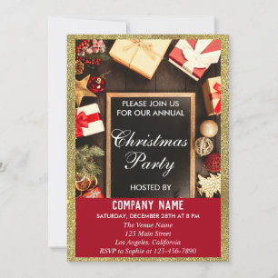 Invitación Navidades de la empresa festiva Fiesta Red & Gold 