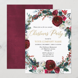 Invitación Navidades de la empresa fiesta elegante oro burdeo