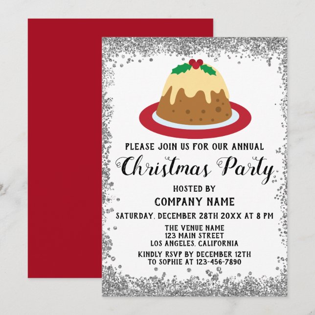 Invitación Navidades de la empresa Fiesta Holiday Pudding Red (Anverso / Reverso)