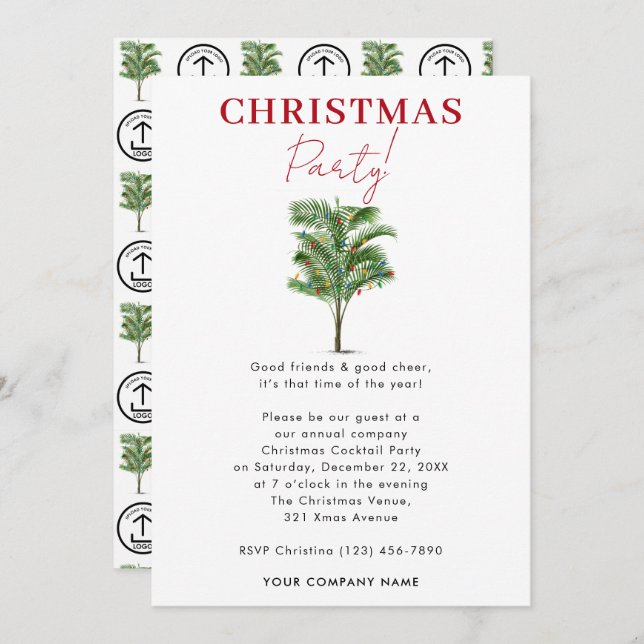 Invitación Navidades de la empresa Fiesta Tropical Palm Tree (Anverso / Reverso)