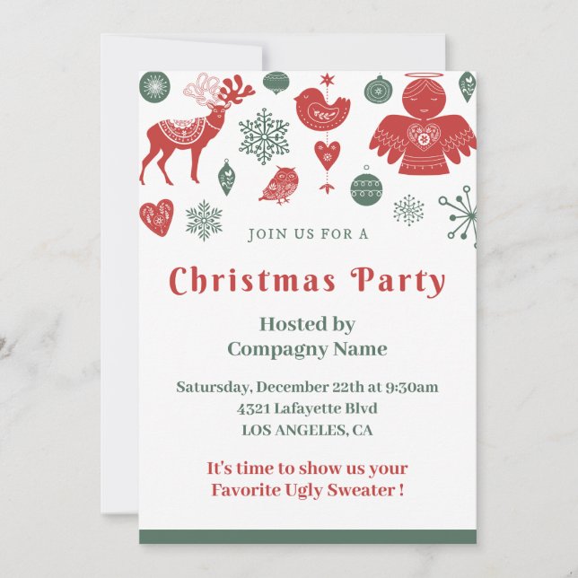 Invitación Navidades de la empresa Hermoso patrón nórdico Ver (Anverso)