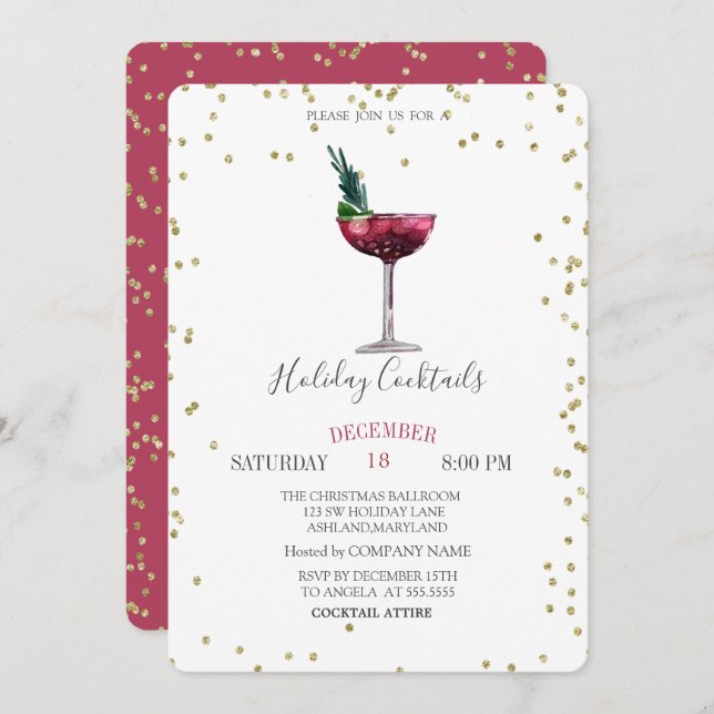 Invitación Navidades de la empresa Watercolor Cocktail Diamon (Anverso / Reverso)