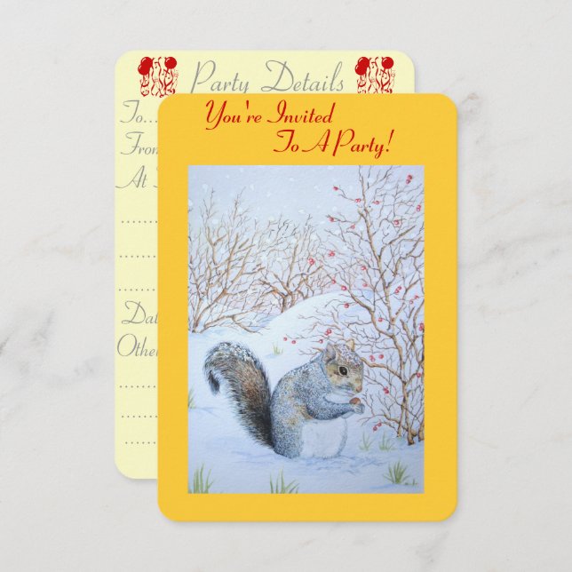 Invitación navidades de la escena de la nieve de ardilla lind (Anverso / Reverso)
