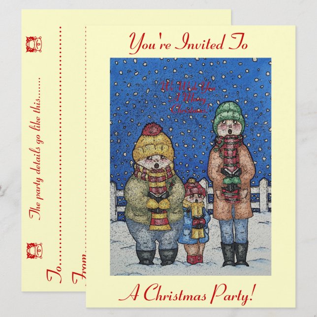 Invitación navidades de la escena de nieve de cantantes de vi (Anverso / Reverso)