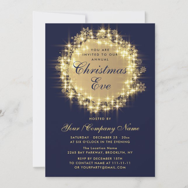 Invitación Navidades de la espuma de la marina de oro ilumina (Anverso)