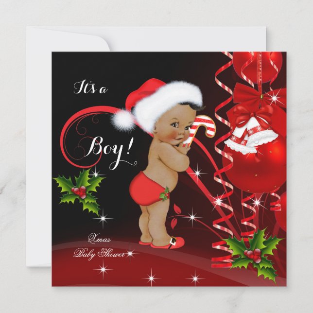 Invitación Navidades de la etnia Baby Shower Boy Red Santa Ha (Anverso)