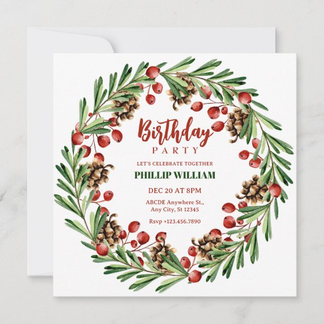 Invitación Navidades de la fiesta de cumpleaños (Anverso)