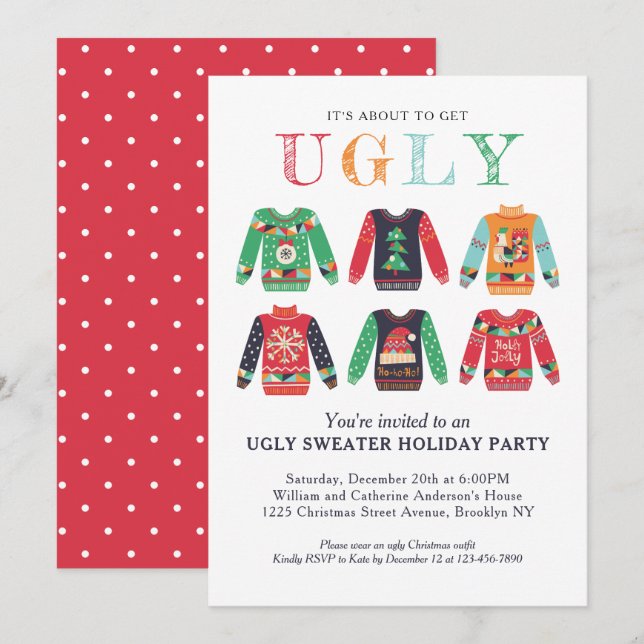 Invitación Navidades de la fiesta navideña moderna y fea dulc (Anverso / Reverso)