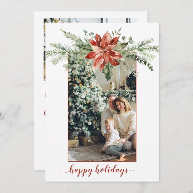 Invitación Navidades de la frontera roja evergreen de Poinset (Anverso / Reverso)