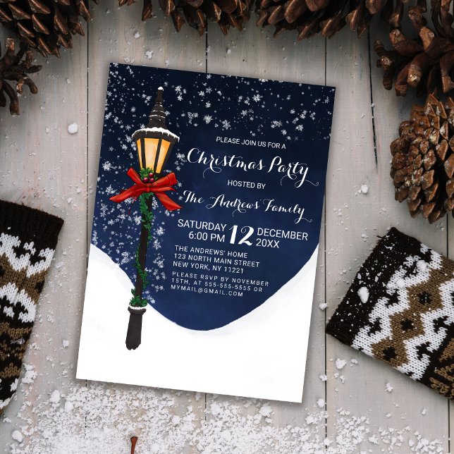 Invitación Navidades de la Marina White Snowy Lamppost Garlan (Subido por el creador)