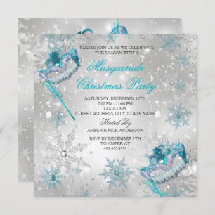 Invitación Navidades de la mascarada Blue Silver Snowflake 2