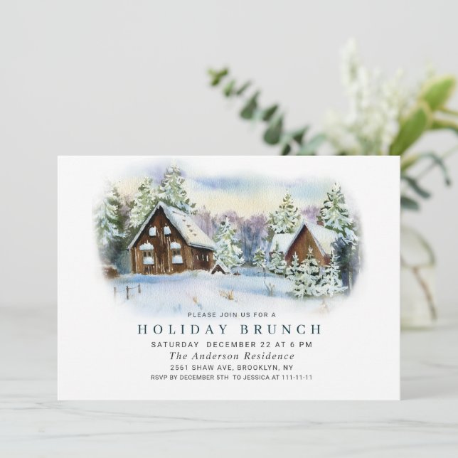 Invitación Navidades de la Moda acuarela del árbol de pino (Anverso de pie)