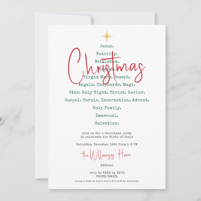 Invitación Navidades de la Natividad Fe Cristiana Jesús Relig (Anverso)