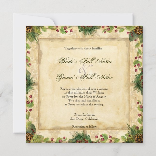 Invitación Navidades de la naturaleza Magnolia Wreath en Pine (Anverso)