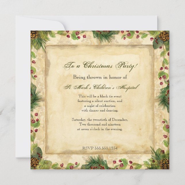 Invitación Navidades de la naturaleza Magnolia Wreath en Pine (Anverso)