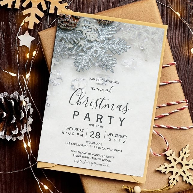 Invitación Navidades de la nieve de plata de Winderland (Winter wonderland silver snow Christmas corporate Invitation)